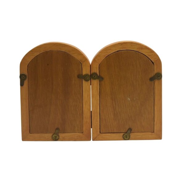 Craved Wood Double Picture Frame Hinged Arched Handcrafted - Picture 4 of 4